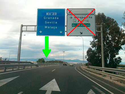 Continué por MA-20, dirección Granada, NO TOME salida al aeropuerto.